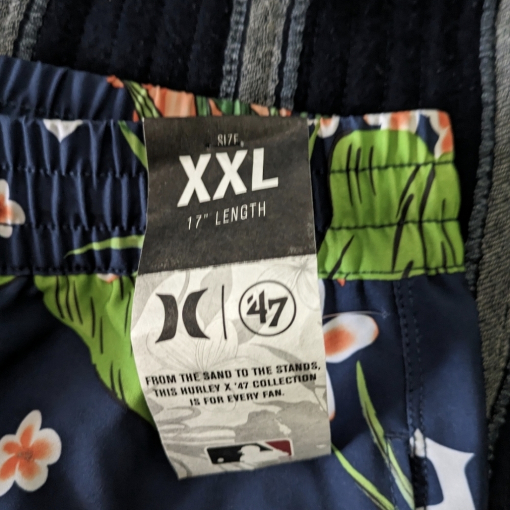 Hurley '47 Brand Detroit Tigers Blue Hawaiian Swim Trunks 3 Pocket 17 in 032026 - Picture 7 of 10